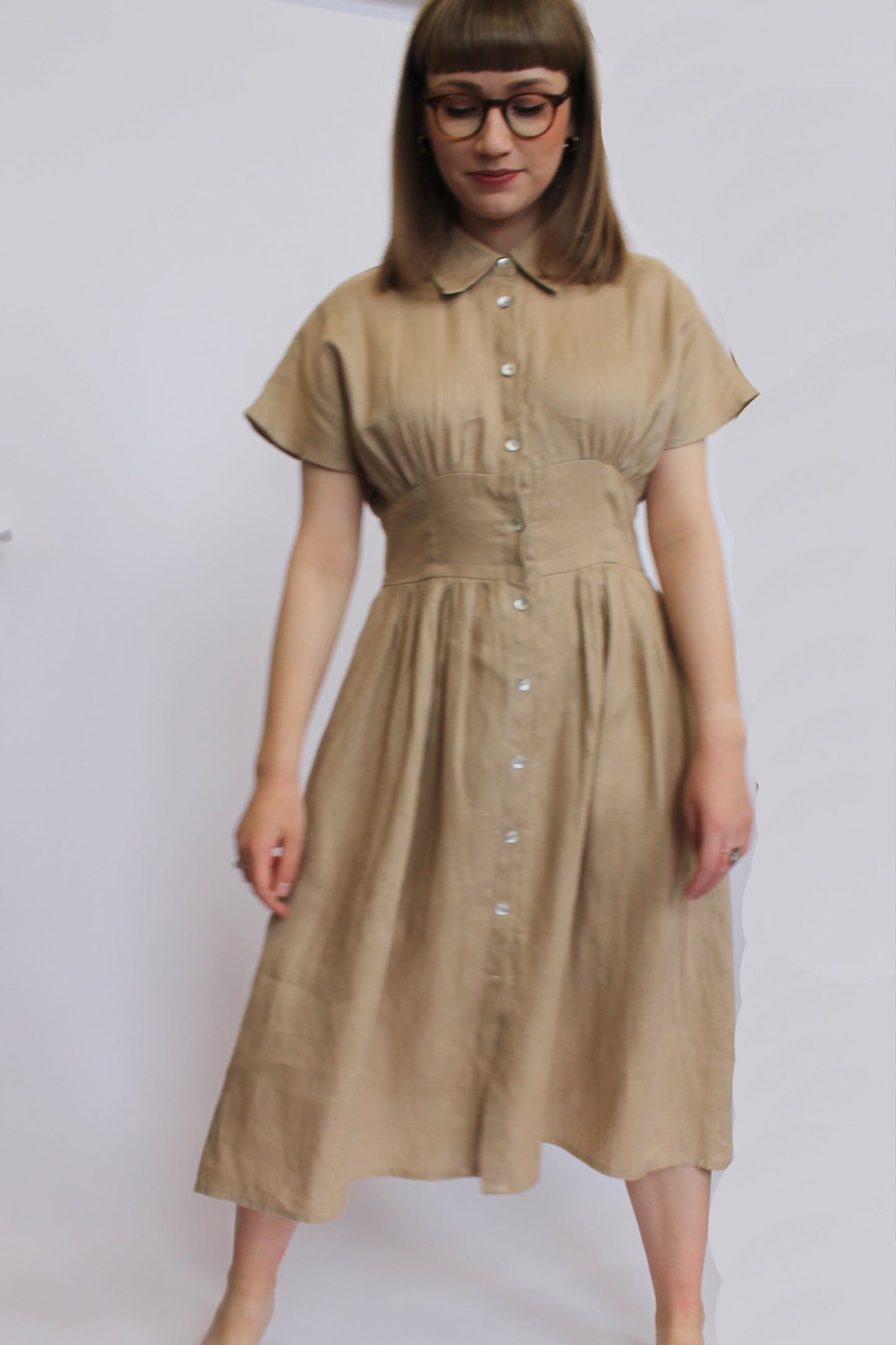 Demure Vintage Style Fit & Flare Flattering Linen Dress