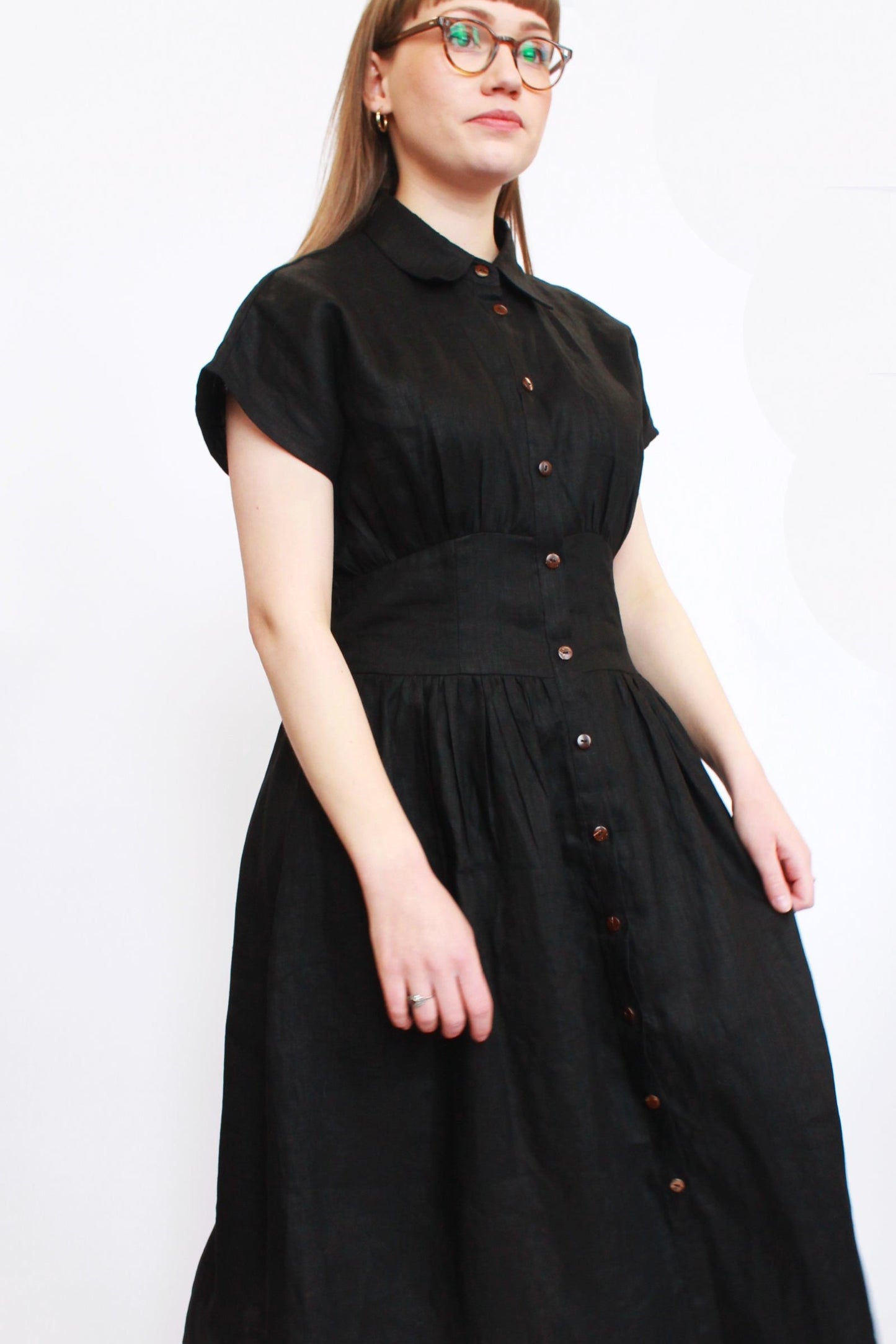 Demure Vintage Style Fit & Flare Flattering Linen Dress