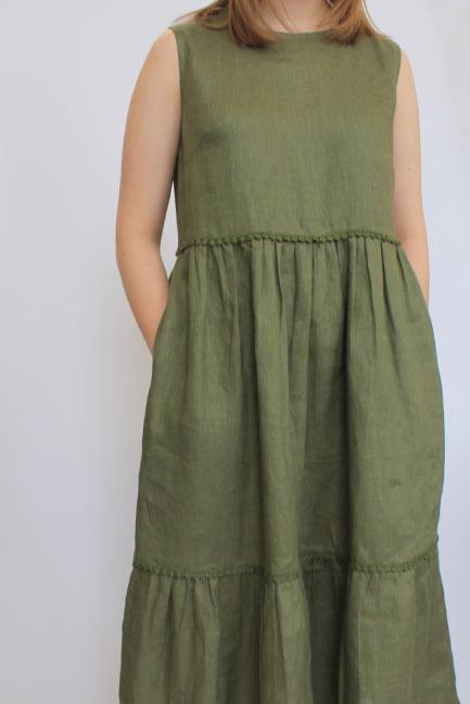 Sleeveless Tiered Linen Dress