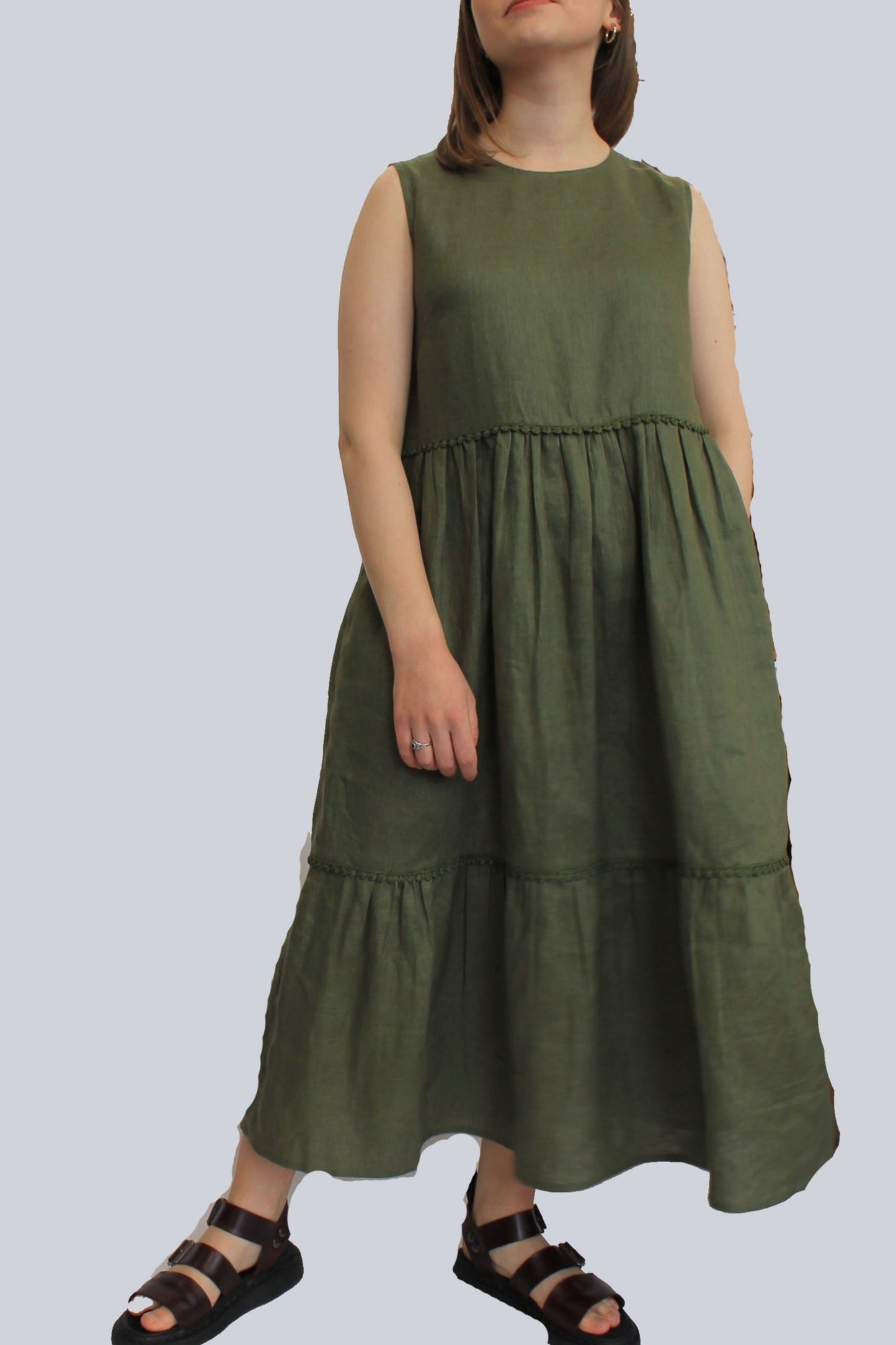 Sleeveless Tiered Linen Dress