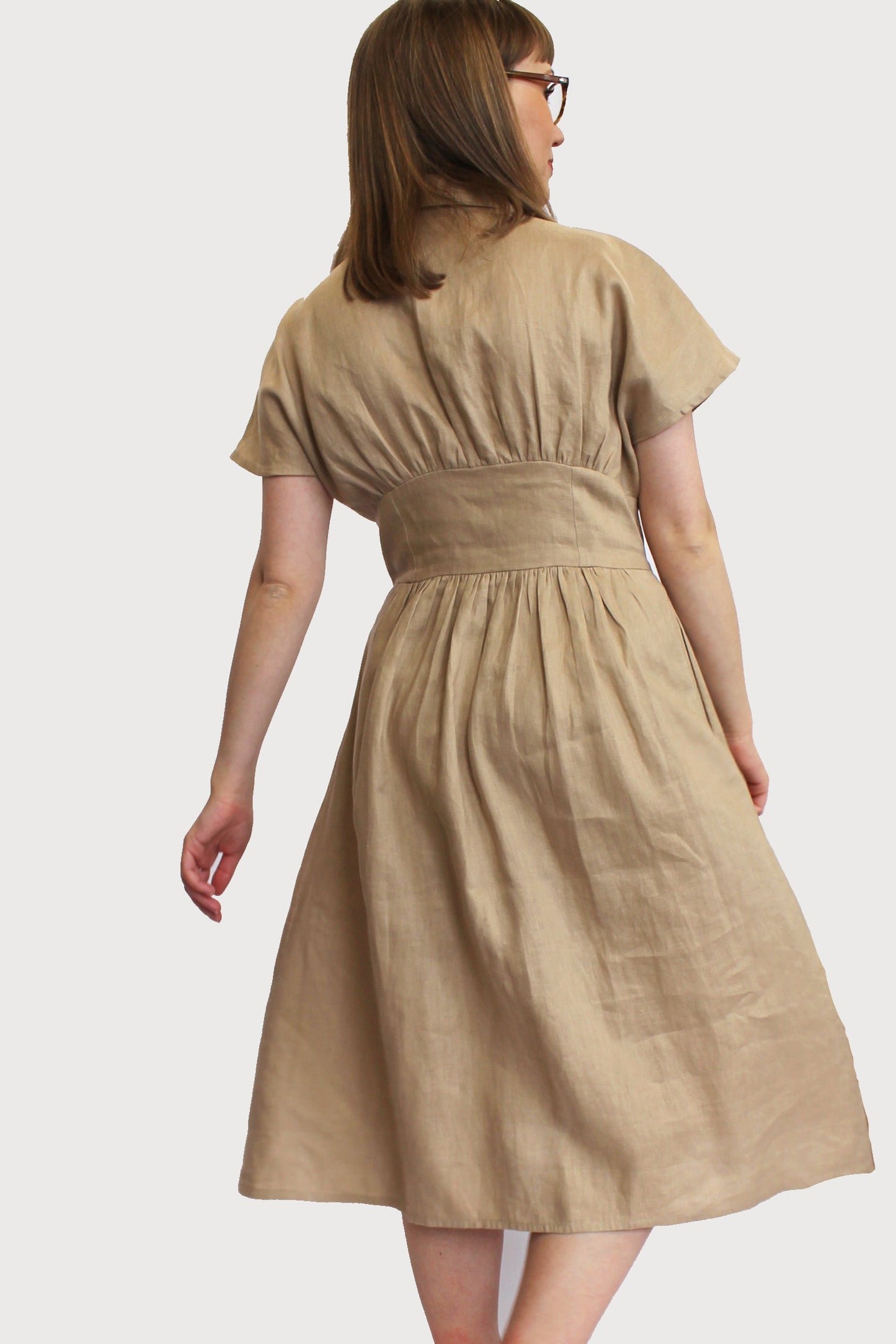 Demure Vintage Style Fit & Flare Flattering Linen Dress